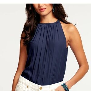 Ramy Brook Piper Reversible Sleeveless Halterneck Pleated Tank Top Blue size XS